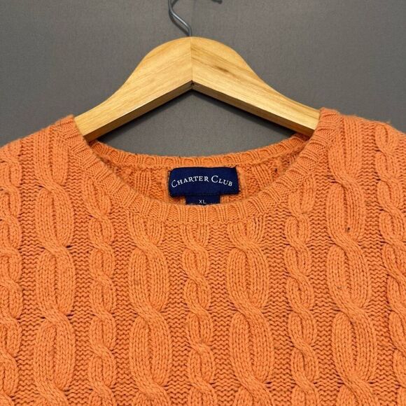 Charter Club Women’s Cable Knit Orange Sweater Size XL Rayon Blend Round Neck - Picture 2 of 7